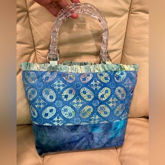 Tropical Tie Dye Print Small Tote Bag Change Purse Included Blue Green NWOT - Picture 3 of 9